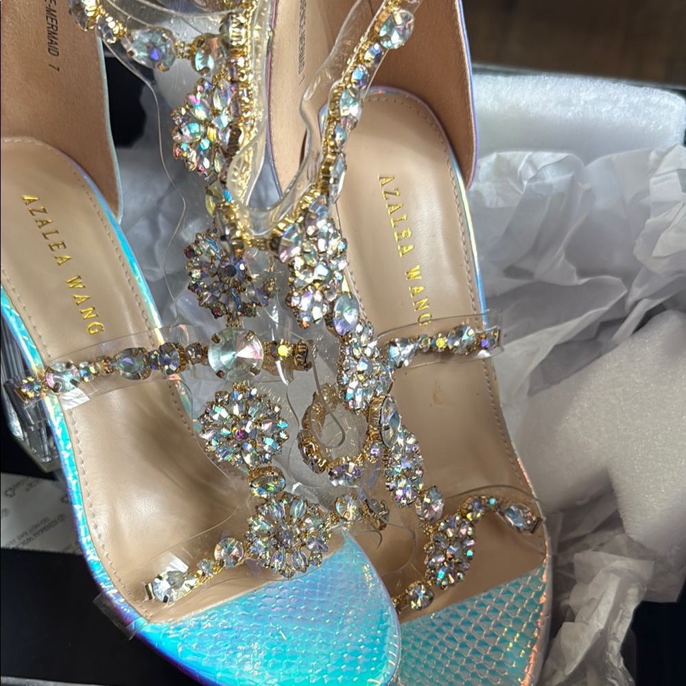 Blue and Gold Crystal Embellished Heels